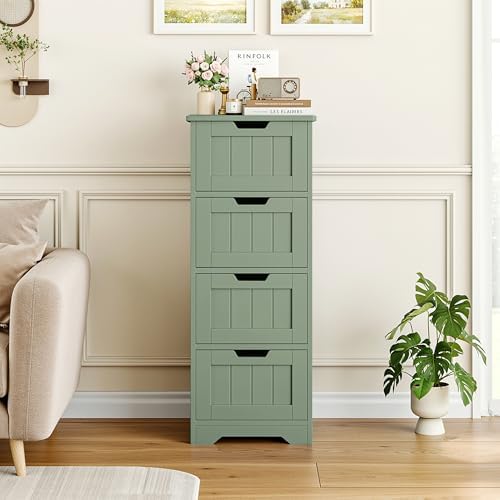 FOTOSOK Bathroom Storage Cabinet Set of 2, Bathroom Cabinet with 4 Drawers