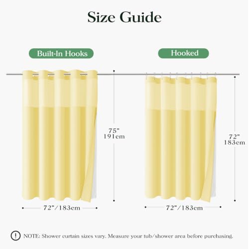 Dynamene Yellow Hook Free Waffle Shower Curtain & Snap Fabric Liner,72x75