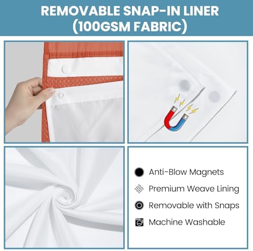 No Hook Waffle Shower Curtain with Snap in Liner Set, 71x74, Burnt Orange