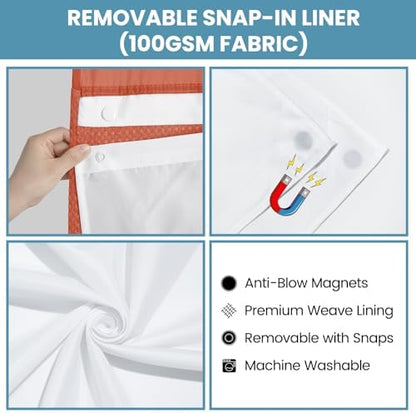 No Hook Waffle Shower Curtain with Snap in Liner Set, 71x74, Burnt Orange