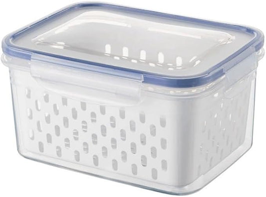 Multi-Functional Kitchen Sealed and Drainable Food Storage Container with Lid, 4 in 1 Produce Keeper with Basket, Freshness Preservation for Refrigerator or Pantry, 18x13x10cm and 22x16x12cm(L)