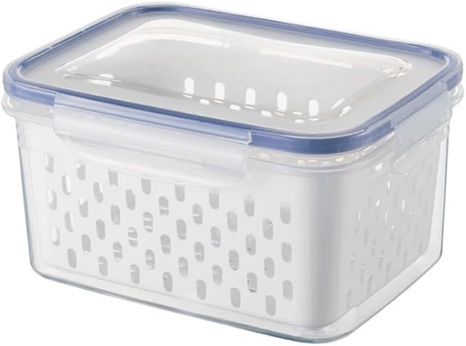 Multi-Functional Kitchen Sealed and Drainable Food Storage Container with Lid, 4 in 1 Produce Keeper with Basket, Freshness Preservation for Refrigerator or Pantry, 18x13x10cm and 22x16x12cm(S)