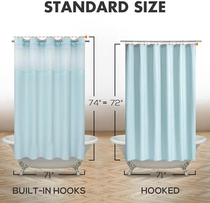 River Dream No Hook Shower Curtain with Snap-in Liner Set, Blue, 71x74