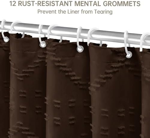 Siiluminisoy Brown Shower Curtain Woven Fabric Extra Long Shower Curtain for Bathroom 72 x 84 Tufted Chevron Striped Shabby Chic Textured, Modern Farmhouse Minimalist Shower Curtain Set