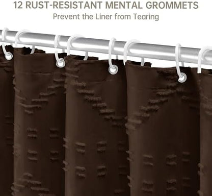 Siiluminisoy Brown Shower Curtain Woven Fabric Extra Long Shower Curtain for Bathroom 72 x 84 Tufted Chevron Striped Shabby Chic Textured, Modern Farmhouse Minimalist Shower Curtain Set