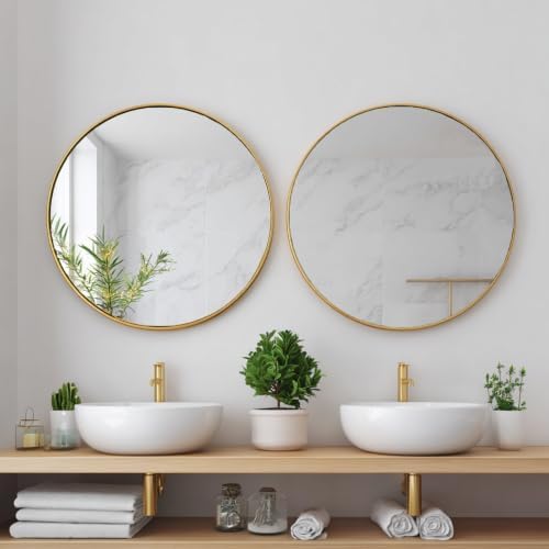 Sunniry Round Mirror 22 inch, 2 Pack Gold Circle Mirror,Brushed Metal Frame