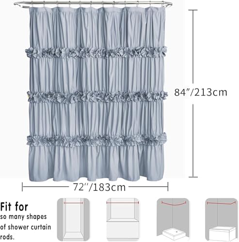 Homechoice Decor Fog Blue Ruffle Shower Curtain 72“ W x 84” H