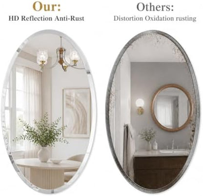 Frameless Oval Mirror, 18"x26" Oval Beveled Bathroom Mirrors