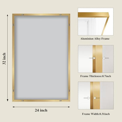 Koonmi Gold Rectangle Wall Mirror, 24x32 Inch Bathroom Mirror, Aluminum Frame Vanity Mirror for Entryway, Living Room, Bedroom Bathroom, Hangs Horizontally or Vertically