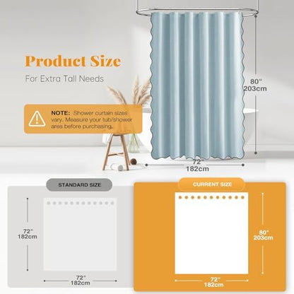 BTTN 72x80 Boho Scalloped Linen Textured Cloth Shower Curtain Set, Fog Blue