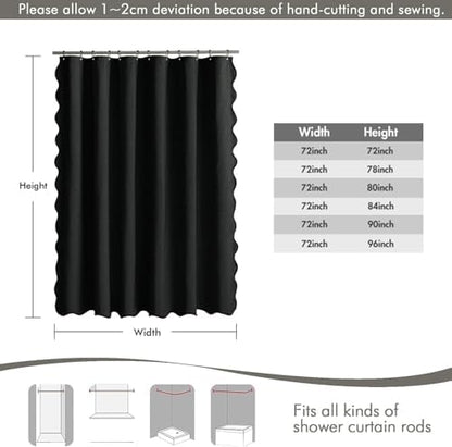 MIULEE 72"x96" Extra Long Scalloped Linen Shower Curtain Black