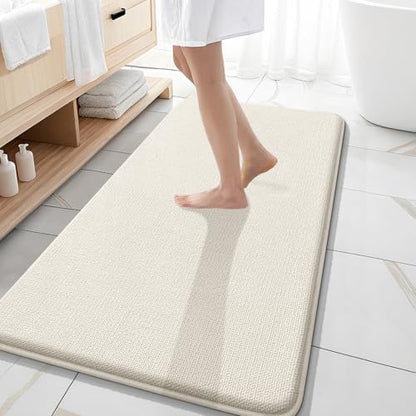 OLANLY Memory Foam Bathroom Runner Rugs 47x20, Absorbent Long Mat, Ivory