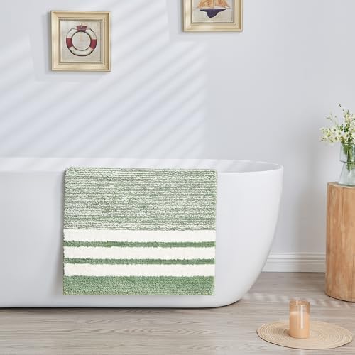 CozeCube Sage Green Striped 24"x16" Non Slip Washable Bath Mat