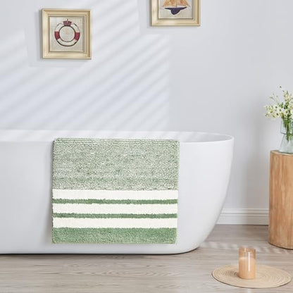 CozeCube Sage Green Striped 24"x16" Non Slip Washable Bath Mat