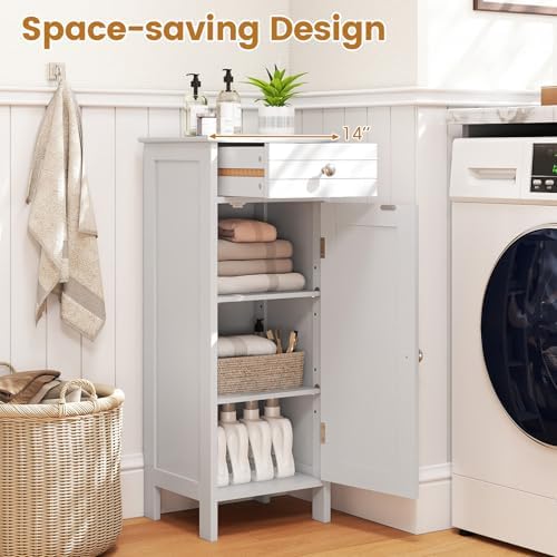 GIANTEX 34.5" Bathroom Cabinet with Drawer & Single Door (White)