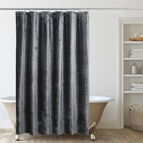 TAMGHO Crushed Velvet Shower Curtain, Grey, 72" x 72"