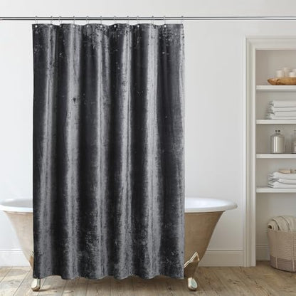 TAMGHO Crushed Velvet Shower Curtain, Grey, 72" x 72"