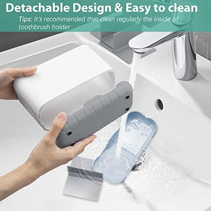 Boperzi Toothbrush and Toothpaste Holder Drainage for Bathroom Countertop with Adjustable Dividers, Large Toothpaste Caddy Organizer Storage Rustic Decor Set Anti-Slip for Shower,Family,Kids Gray