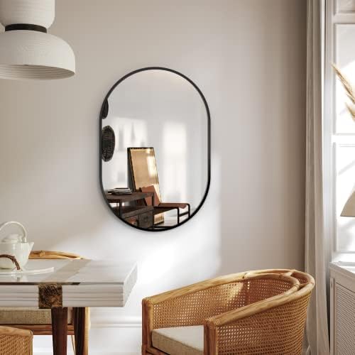 Delma 30x20 Black Oval Bathroom Mirror for Over Sink, Aluminum Frame