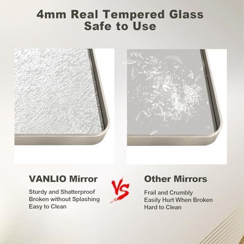 24x36 Inch Brushed Nickel Bathroom Mirror, Brushed Silver Metal Framed Wall Mirror, Rounded Corner Rectangle Vanity Mirror, Tempered Glass, Anti-Rust, Shatterproof (Horizontal/Vertical)