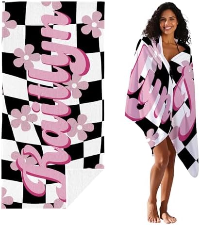 JML Personalized Beach Towel with Name, Custom Flower Beach Towel, Customized Microfiber Pool Towel, Quick Dry & Absorbent Swim Towel for Adult,Mother's Day, Birthday, Summer Holiday,Vacation