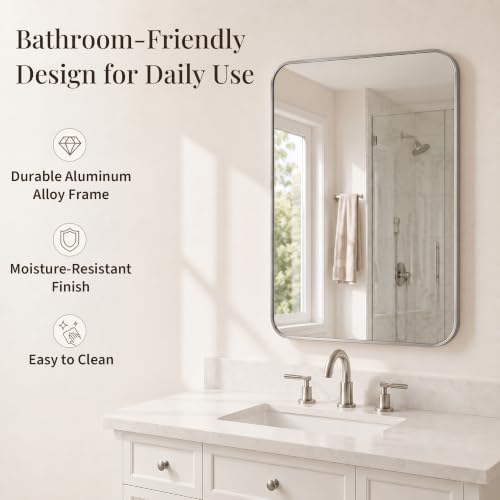 2-Pack 24x30 Inch Brushed Nickel Rounded Rectangle Vanity Mirrors
