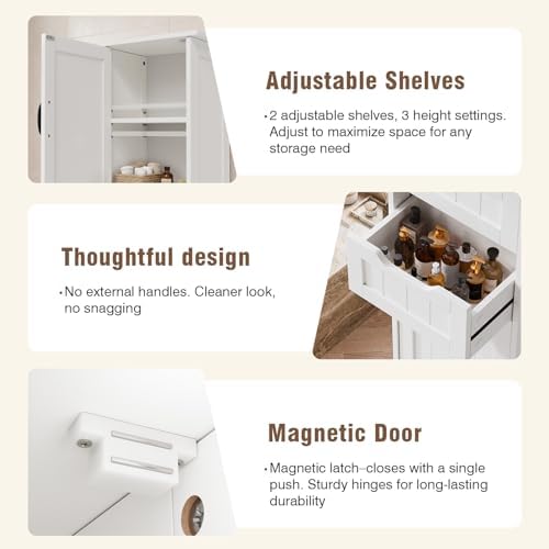 GRUSIGN 67" Tall Bathroom Storage Cabinet, Narrow Bathroom Cabinet with 2 Doors, 2 Drawers and 2 Adjustable Shelves, Slim Storage Cabinets for Kitchen, Living Room, Entryway, White