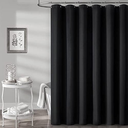 BTTN Black Linen Textured Waterproof Thick Fabric Shower Curtain Set, 72x72