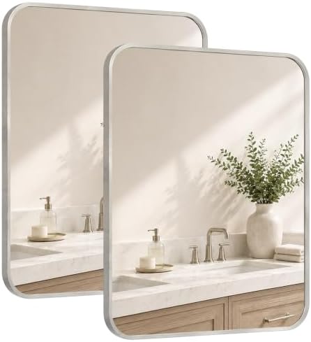 2-Pack 24x30 Inch Brushed Nickel Rounded Rectangle Vanity Mirrors