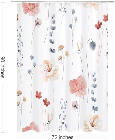 Gibelle Coral Beige Watercolor Floral Fabric Shower Curtain, 72x90