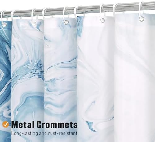 Blue Marble Fabric Shower Curtain, Abstract Watercolor, 48 x 72 Inches