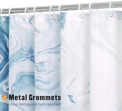 Blue Marble Fabric Shower Curtain, Abstract Watercolor, 108 x 72 Inches