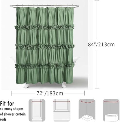 Homechoice Decor Light Green Ruffle Shower Curtain 72“ W x 84” H