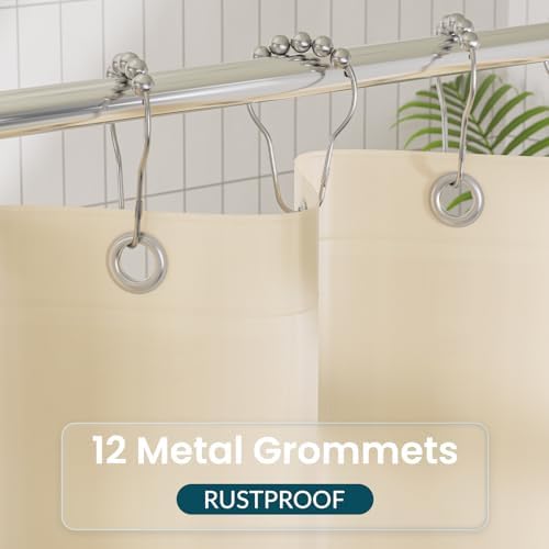 Titanker Plastic Shower Curtain Liner, 72x72 Beige Shower Liner Lightweight PEVA Shower Curtains for Bathroom, Waterproof Shower Liner with Magnets and Rustproof Grommets
