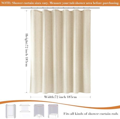 Nanspring Linen Shower Curtain for Bathroom 72x72 Inch 1 Panel Beige Color