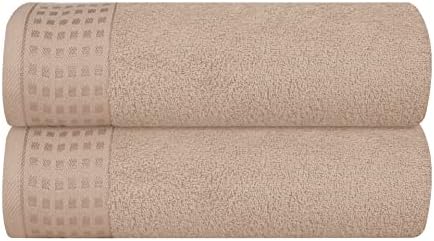 GLAMBURG 100% Cotton 2 Pack Oversized Bath Towel Set 28x55 Inches, Ultra Soft Highly Absorbant Compact Quickdry & Lightweight Large Bath Towels, Ideal for Gym Travel Camp Pool - Tan