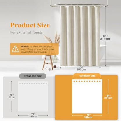 BTTN Linen Textured Waterproof Fabric Shower Curtain, 72x80, Light Cream