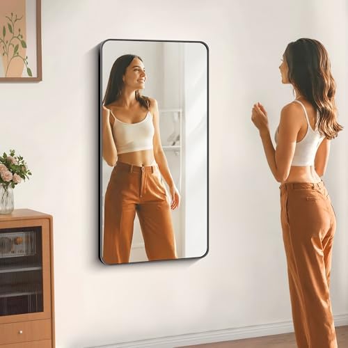 DESBING 24" x 48"Bathroom Mirror, Matte Black Wall Mirror with Metal Frame, Decorative Rectangular Vanity Mirror for Bedroom Bathroom Living Room Entryway (Horizontal/Vertical)