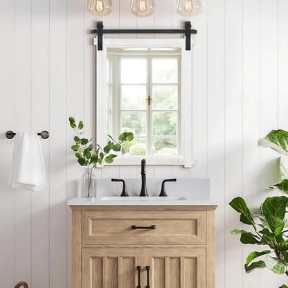 Besdomus Rustic Bathroom Vanity Mirror: 22"x30" White Farmhouse Barn Door