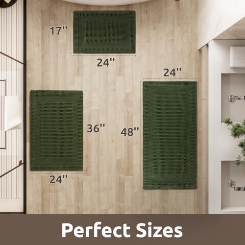 AMOAMI Waffle Bath Mat, Absorbent Bathroom Rugs Non Slip 24x36 Dark Green