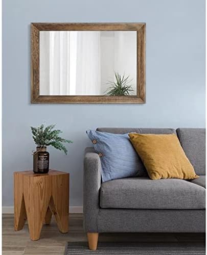 AAZZKANG Rustic Wood Mirror Rectangle Decorative Wall Mirrors with Frame Large 26"x18"for Bedroom Living Room Bathroom Entryway Hanging Brown