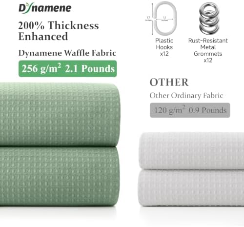 Dynamene Extra Long Waffle Shower Curtain 256 GSM Fabric 72x90 Sage Green