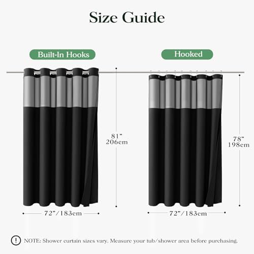 Dynamene Black Hook Free Waffle Shower Curtain & Snap-in Fabric Liner,72x81