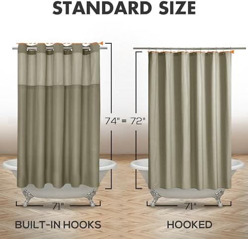 River Dream No Hook Shower Curtain with Snap-in Liner Set, Taupe, 71x74