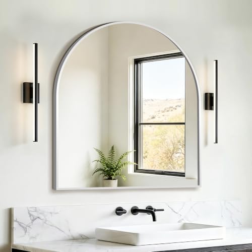 FICTOR 30" x 32" Arched Bathroom Vanity Mirror for Over Sink, Silver