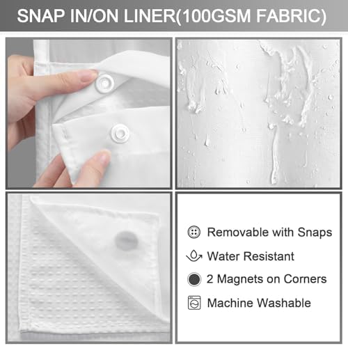 No Hook Shower Curtain with Liner Set Hotel Waffle Curtain White 72W X 75L