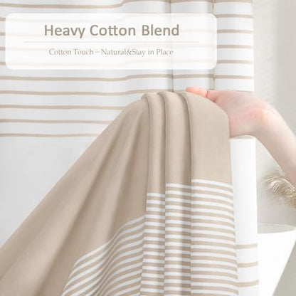 Beige Boho Cotton Striped Shower Curtain with Tassel 72" W X 72" L