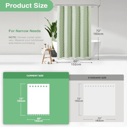 Dynamene Stall Boho Shower Curtain Tufted Chevron 60"x72" Sage Green
