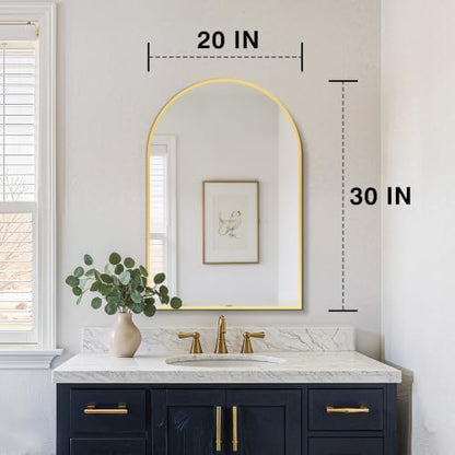 FICTOR 20" x 30" Arched Bathroom Vanity Mirror for Over Sink, Gold