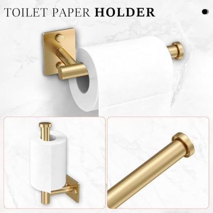5 Pieces Bathroom Hardware Set Brushed Gold Towel Bar Set Stainless Steel Towel Racks for Bathroom Wall-Mounted 23.6 inch